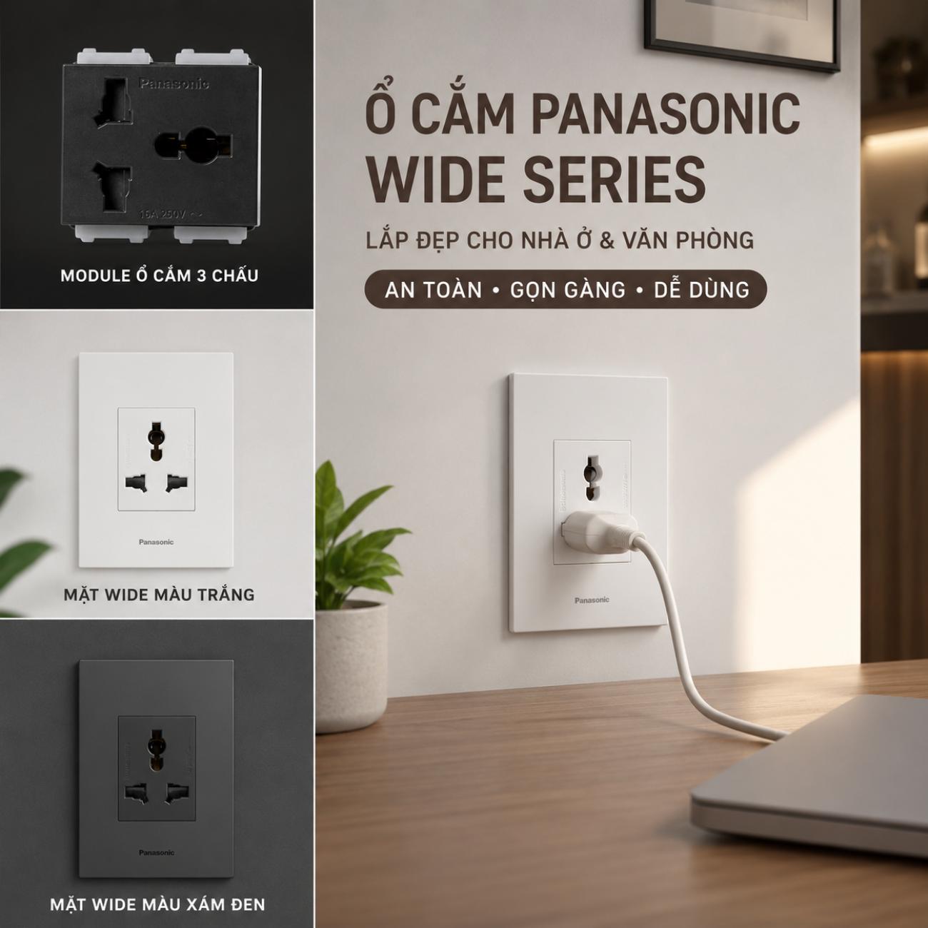 Ổ cắm 3 chấu có màn che Panasonic WEV117107SW / WEV117107H WIDE Series